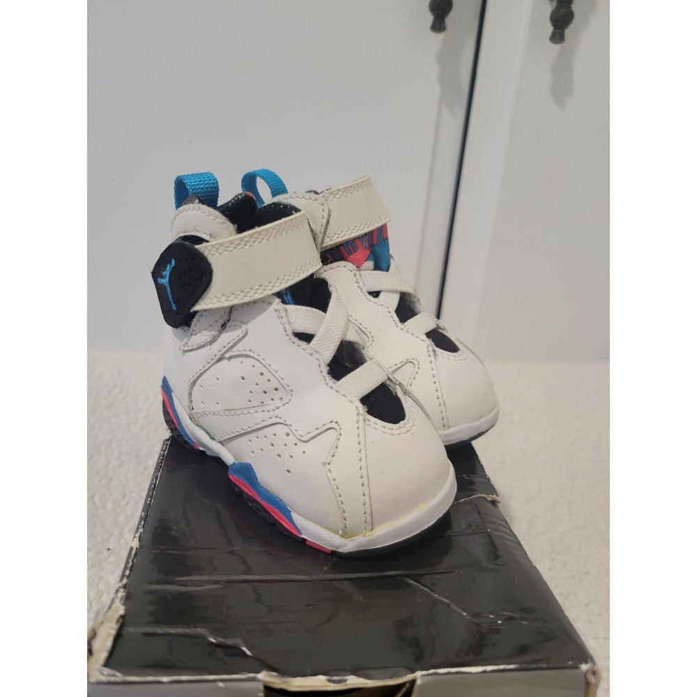 Nike Jordan 7 Retro TD White Orion Blue Black Baby Newborn Size 2c 304772 105